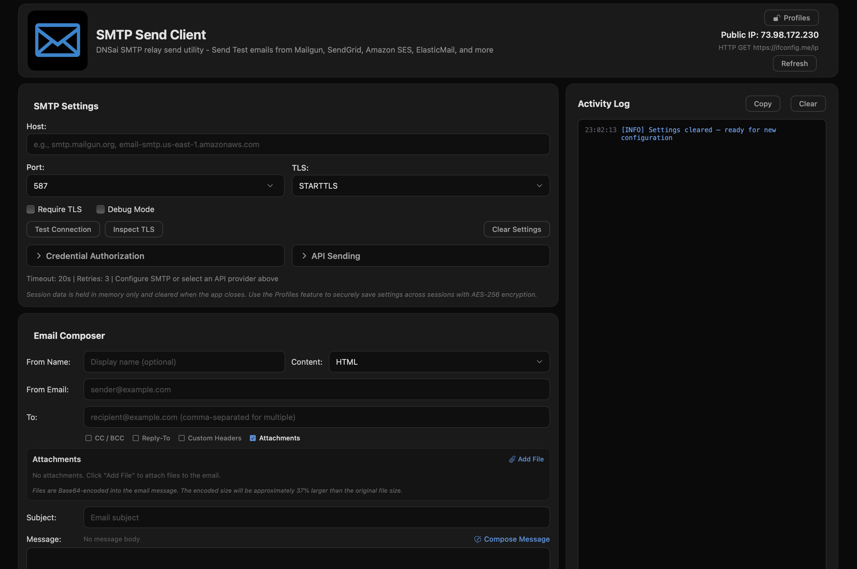 SMTP Send Client Main Interface